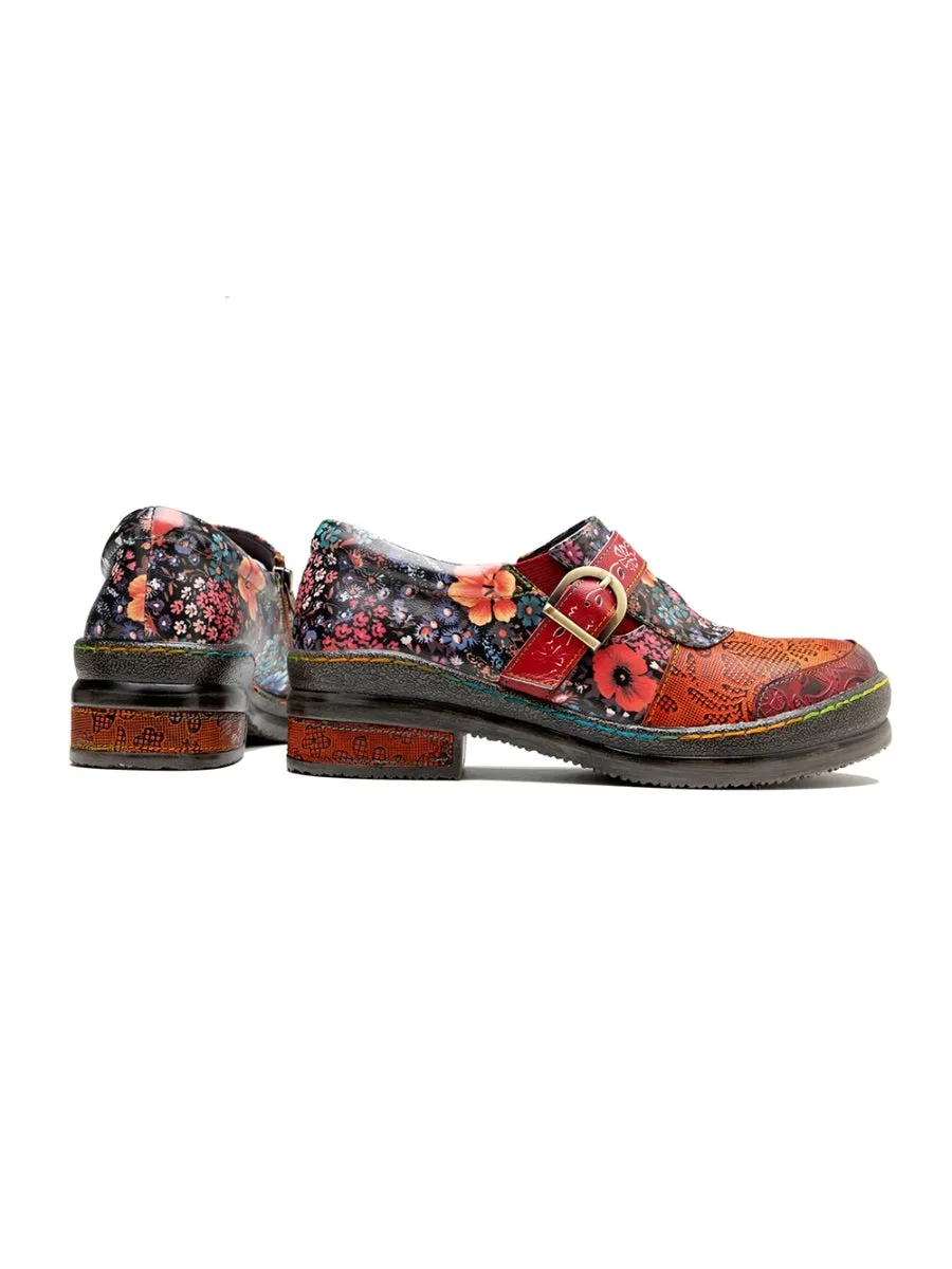 Floral Printed Boho Genuine Leather Sneakers Oxford Shoes