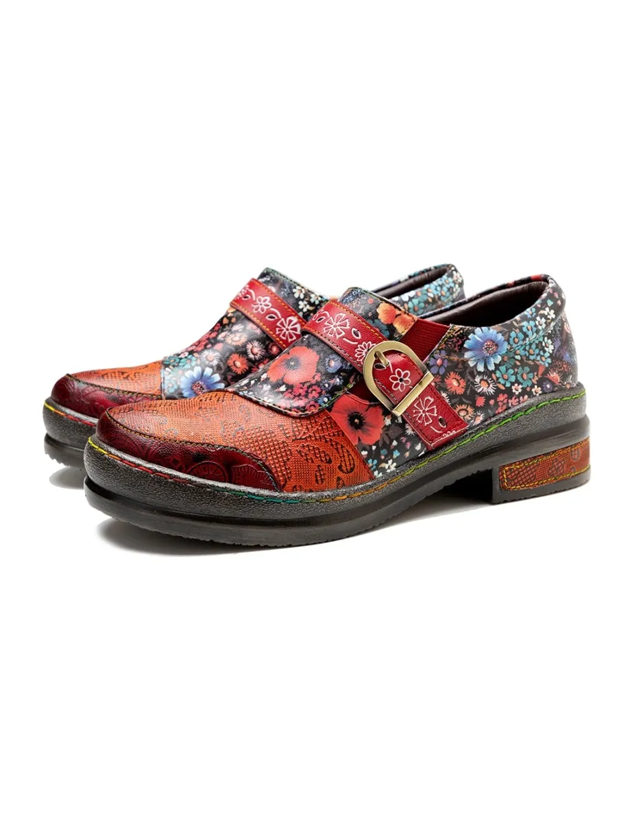 Floral Printed Boho Genuine Leather Sneakers Oxford Shoes