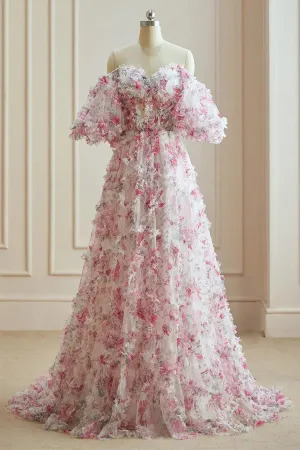 Flower Fairy White Fuchsia Multi-Colors Floral Prom Dresses TP1308