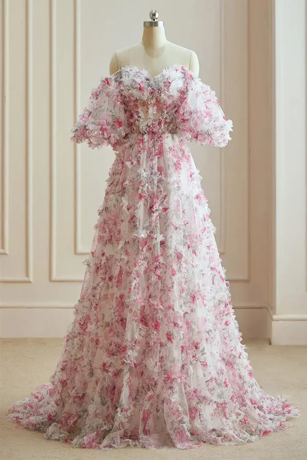 Flower Fairy White Fuchsia Multi-Colors Floral Prom Dresses TP1308