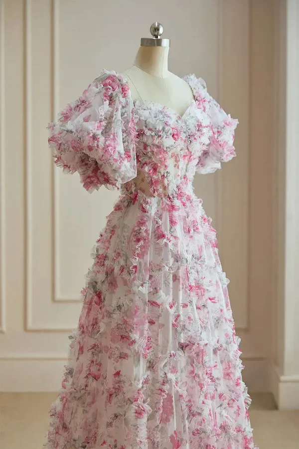 Flower Fairy White Fuchsia Multi-Colors Floral Prom Dresses TP1308