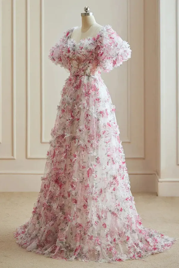 Flower Fairy White Fuchsia Multi-Colors Floral Prom Dresses TP1308