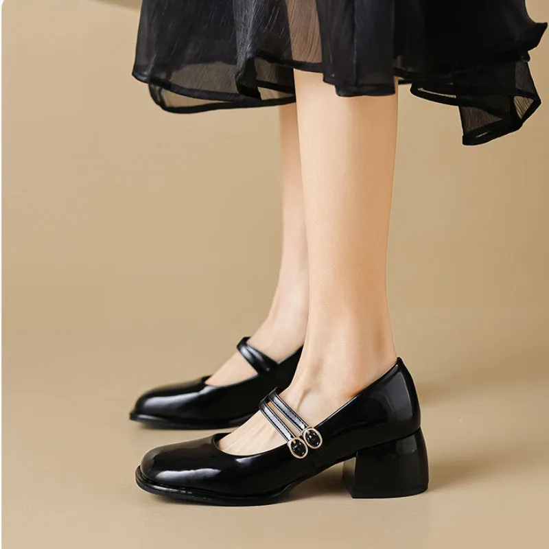 French Mary Jane Shoes Thick Heel Retro Women's Shoes