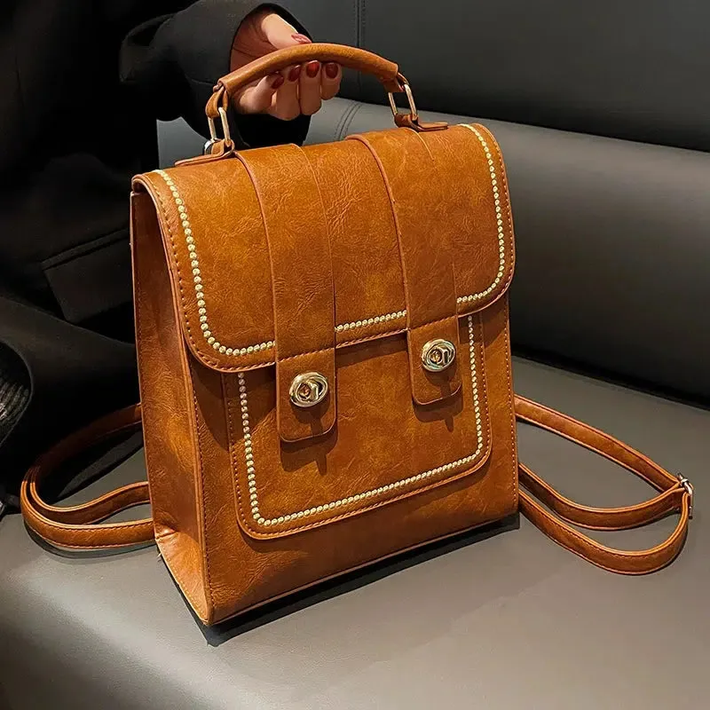 Front Pocket Leather Backpack