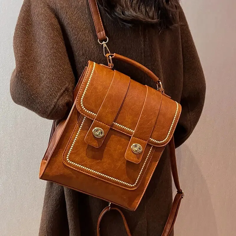 Front Pocket Leather Backpack