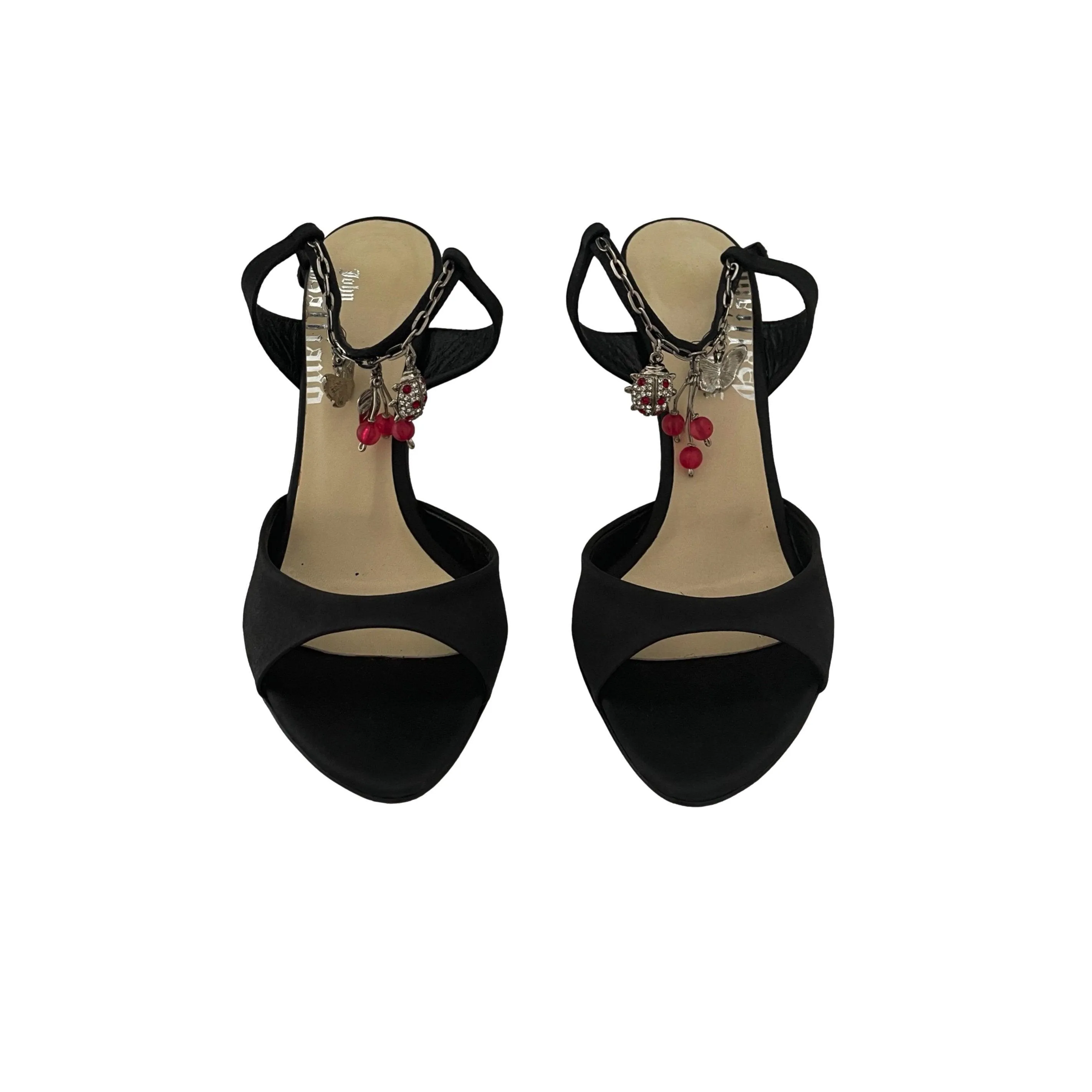 Galliano Black Satin Charm Heels