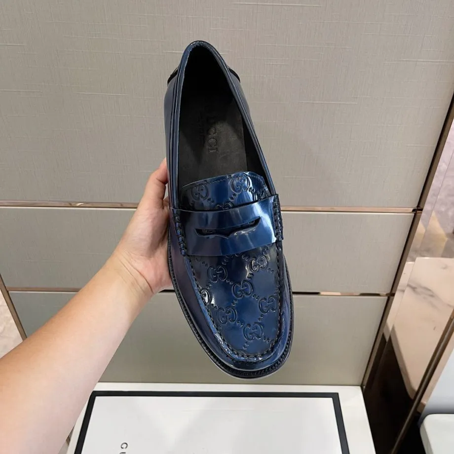 GCI Men's GG Embossed Loafers Horsebit Blue For Men 699501