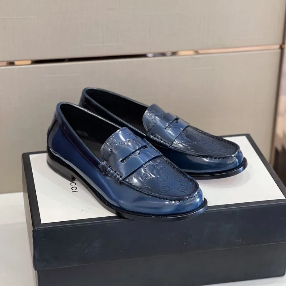 GCI Men's GG Embossed Loafers Horsebit Blue For Men 699501