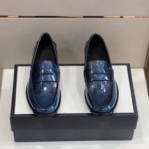 GCI Men's GG Embossed Loafers Horsebit Blue For Men 699501
