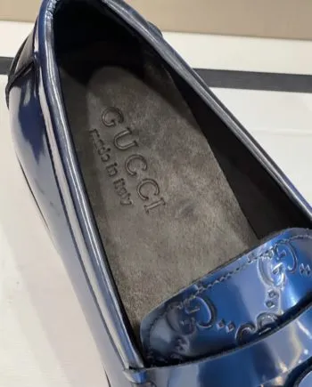 GCI Men's GG Embossed Loafers Horsebit Blue For Men 699501