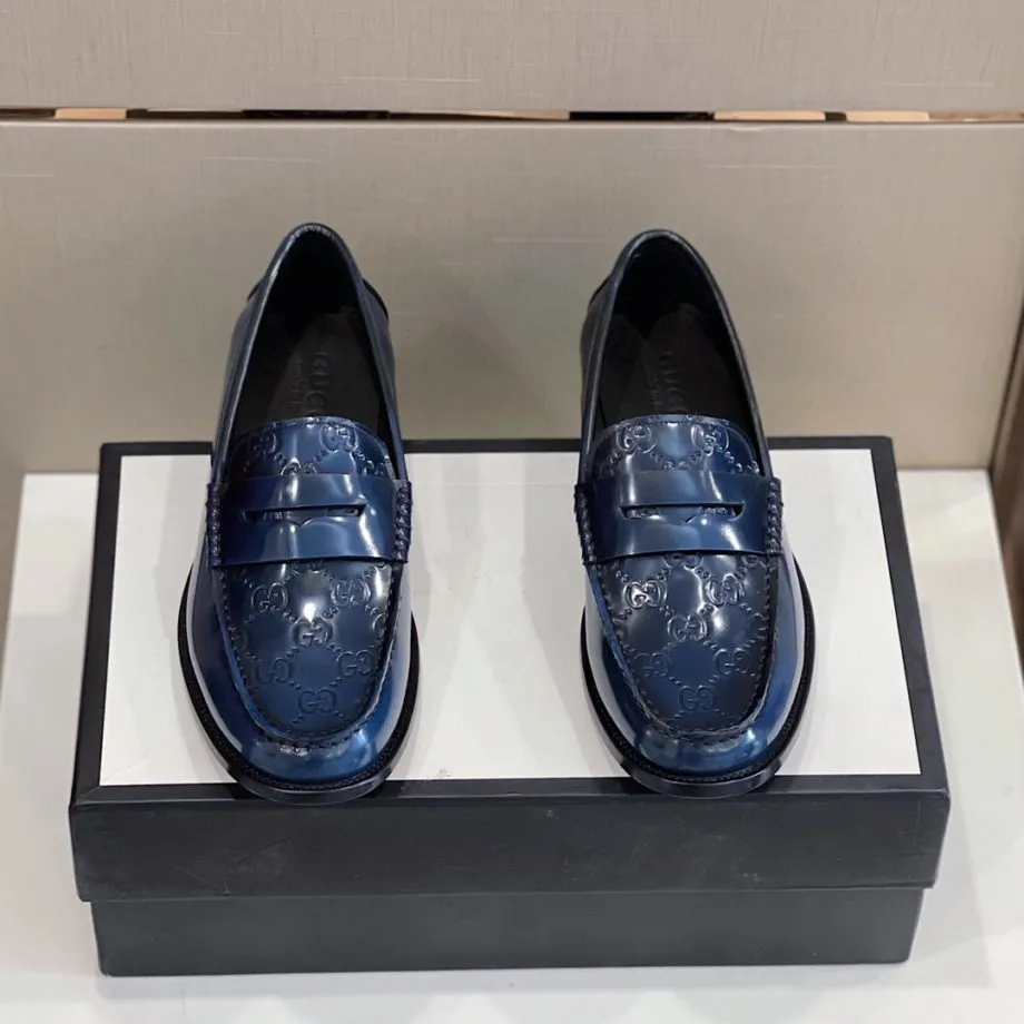 GCI Men's GG Embossed Loafers Horsebit Blue For Men 699501