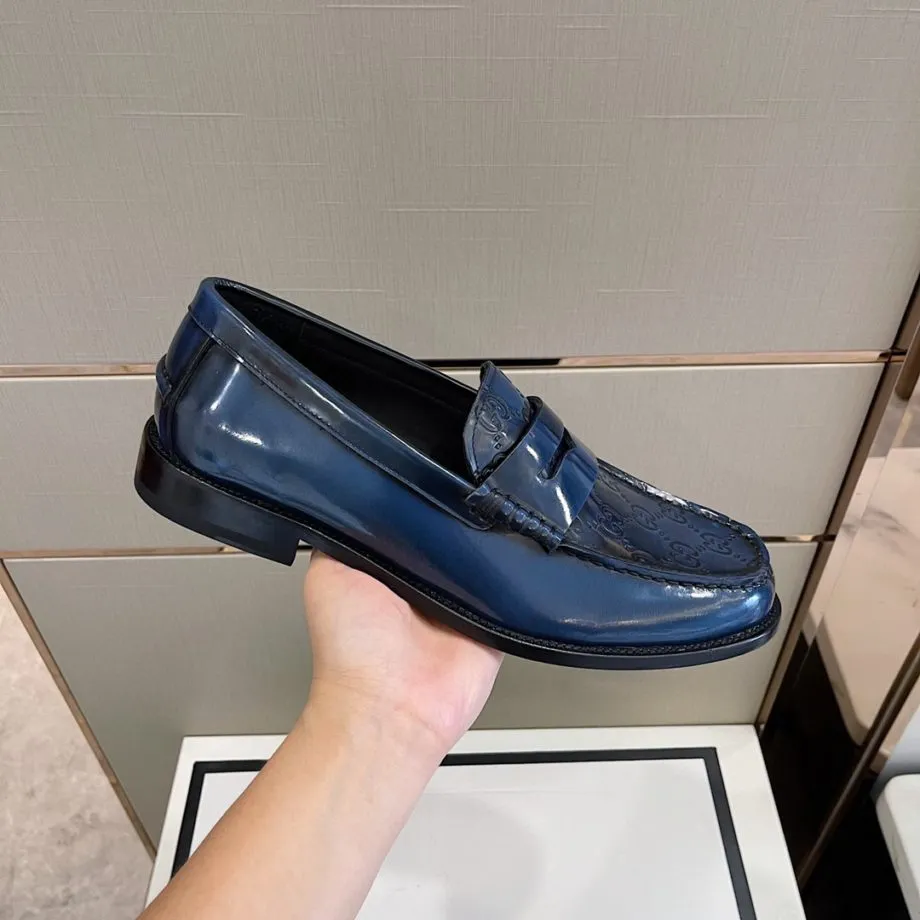 GCI Men's GG Embossed Loafers Horsebit Blue For Men 699501