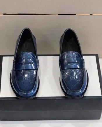 GCI Men's GG Embossed Loafers Horsebit Blue For Men 699501