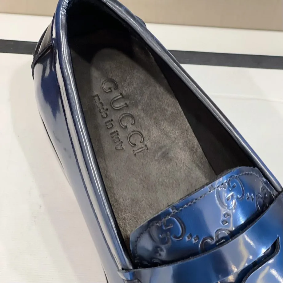 GCI Men's GG Embossed Loafers Horsebit Blue For Men 699501