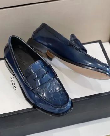 GCI Men's GG Embossed Loafers Horsebit Blue For Men 699501