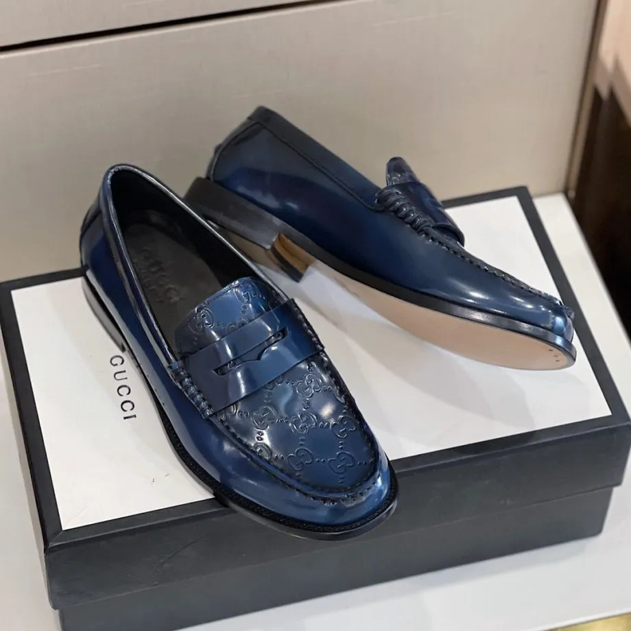 GCI Men's GG Embossed Loafers Horsebit Blue For Men 699501
