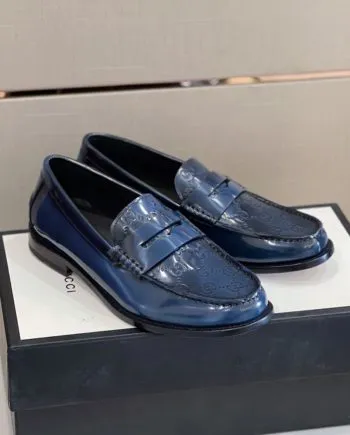 GCI Men's GG Embossed Loafers Horsebit Blue For Men 699501