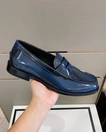 GCI Men's GG Embossed Loafers Horsebit Blue For Men 699501