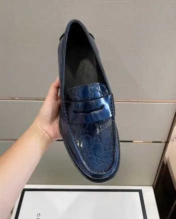 GCI Men's GG Embossed Loafers Horsebit Blue For Men 699501