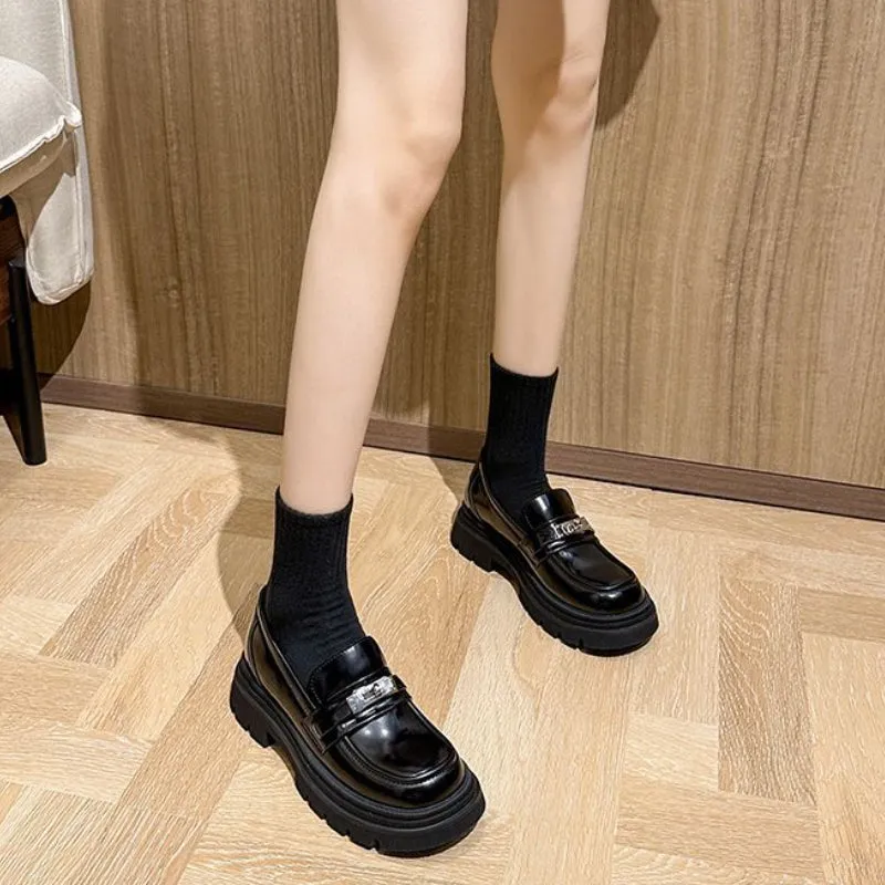 Genuine Leather Buckle Thick-soled Loafers, Versatile British Style Women's Shoes