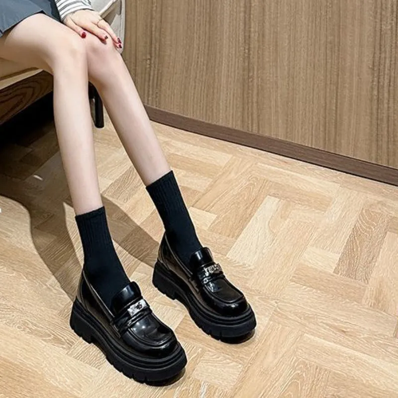 Genuine Leather Buckle Thick-soled Loafers, Versatile British Style Women's Shoes