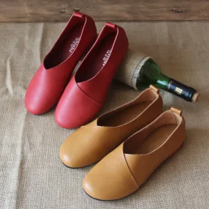 Genuine Leather Retro Women's Shoes Handmade Comfortable Flats
