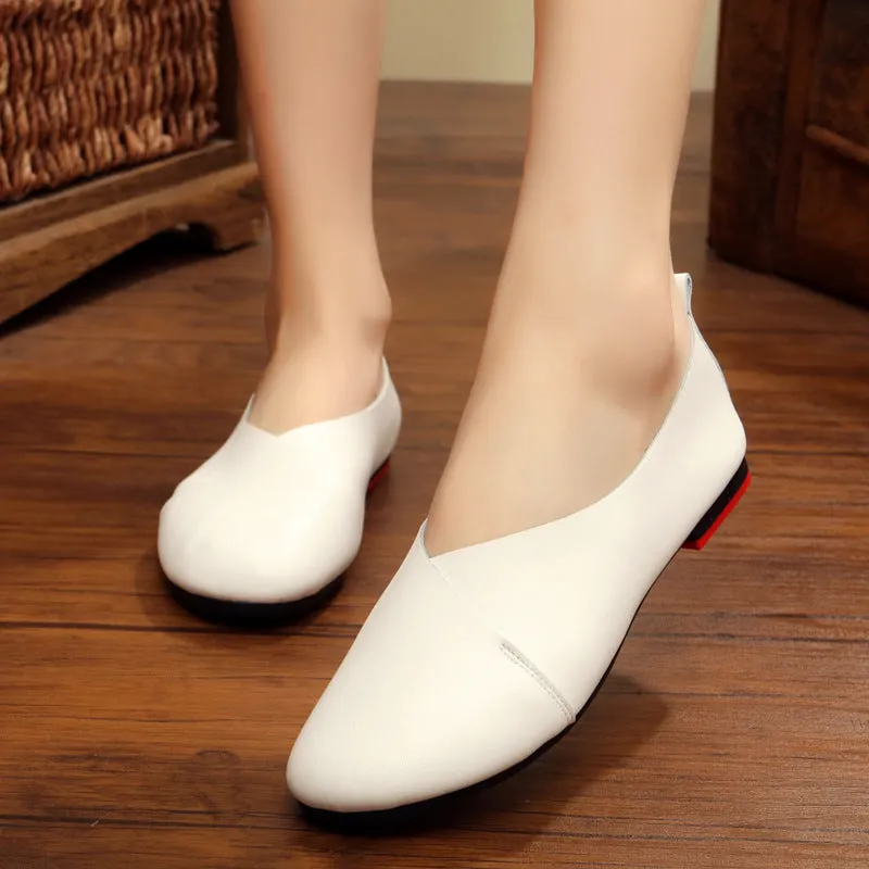 Genuine Leather Retro Women's Shoes Handmade Comfortable Flats