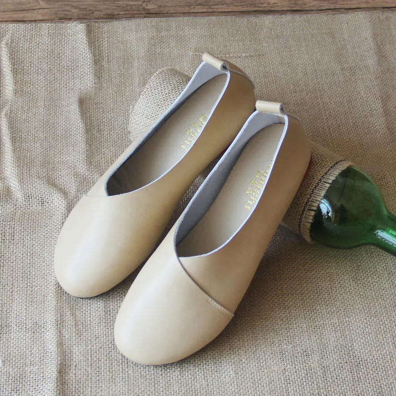 Genuine Leather Retro Women's Shoes Handmade Comfortable Flats