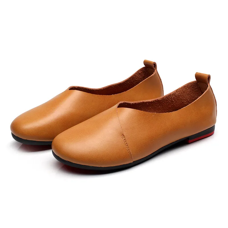 Genuine Leather Retro Women's Shoes Handmade Comfortable Flats