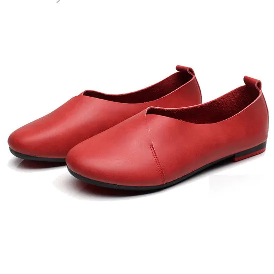 Genuine Leather Retro Women's Shoes Handmade Comfortable Flats
