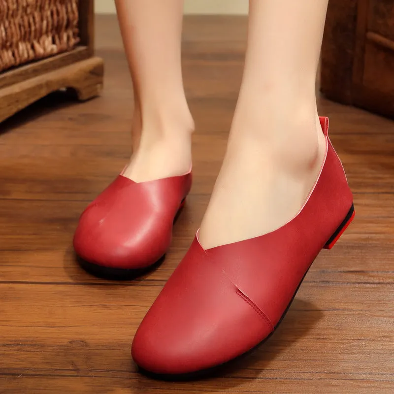 Genuine Leather Retro Women's Shoes Handmade Comfortable Flats
