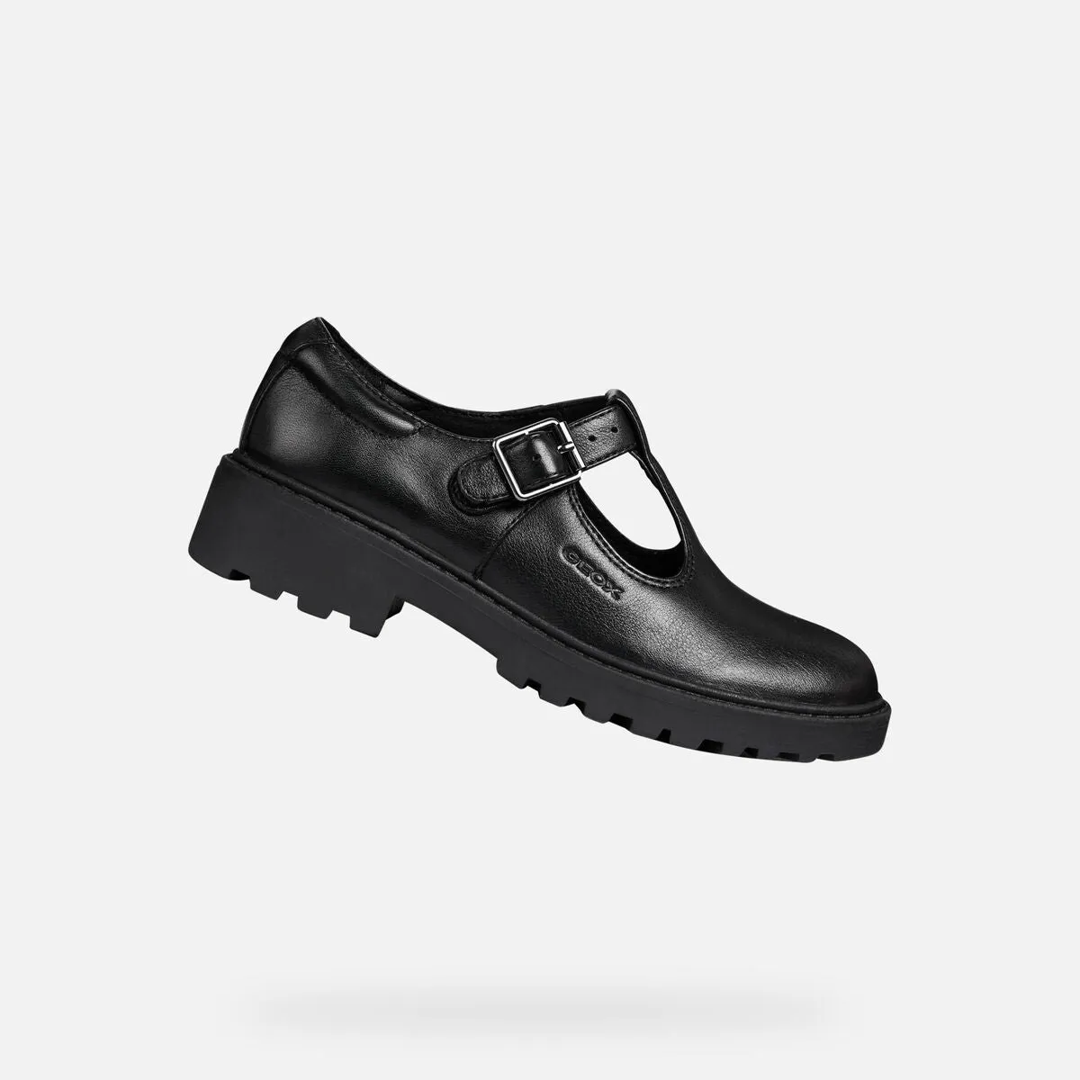 Geox Casey Smooth Leather T Bar Buckle School Shoe