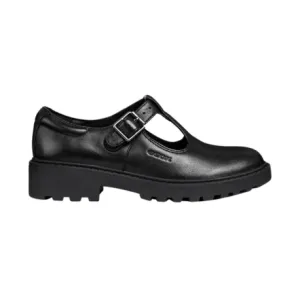 Geox Casey Smooth Leather T Bar Buckle School Shoe