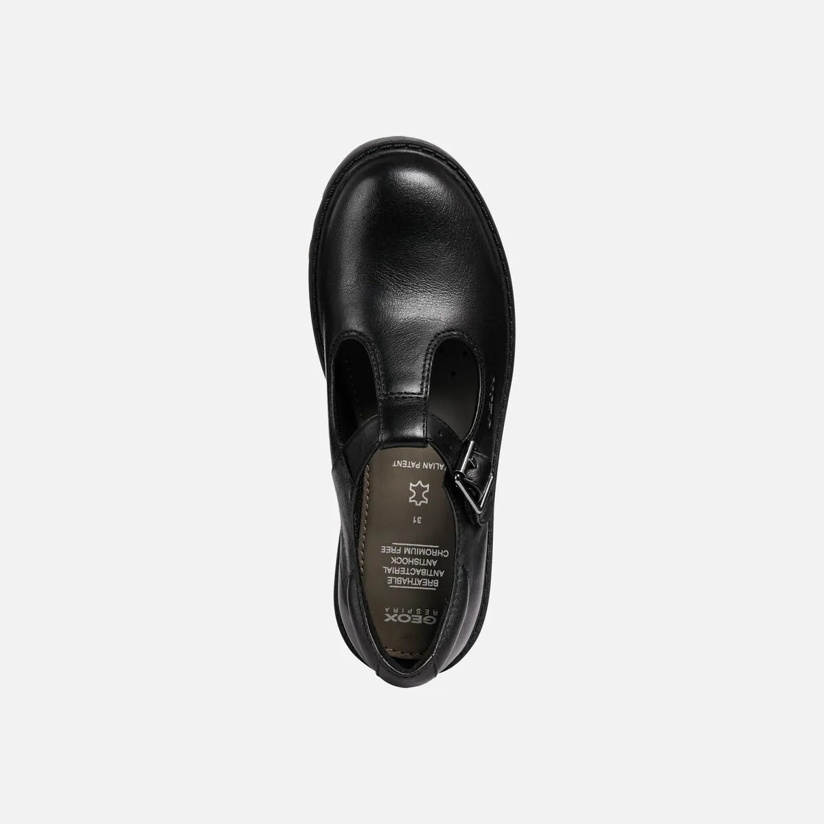 Geox Casey Smooth Leather T Bar Buckle School Shoe