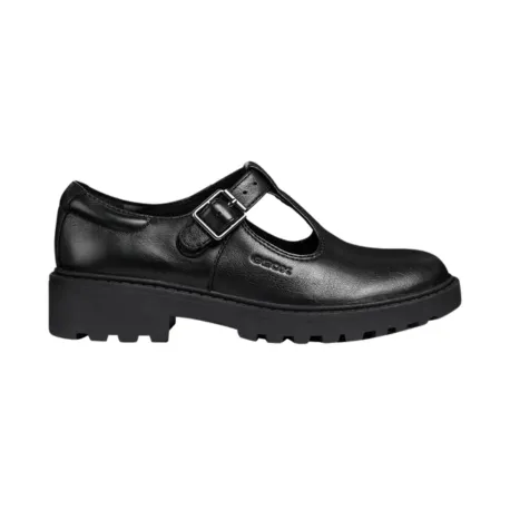 Geox Casey Smooth Leather T Bar Buckle School Shoe