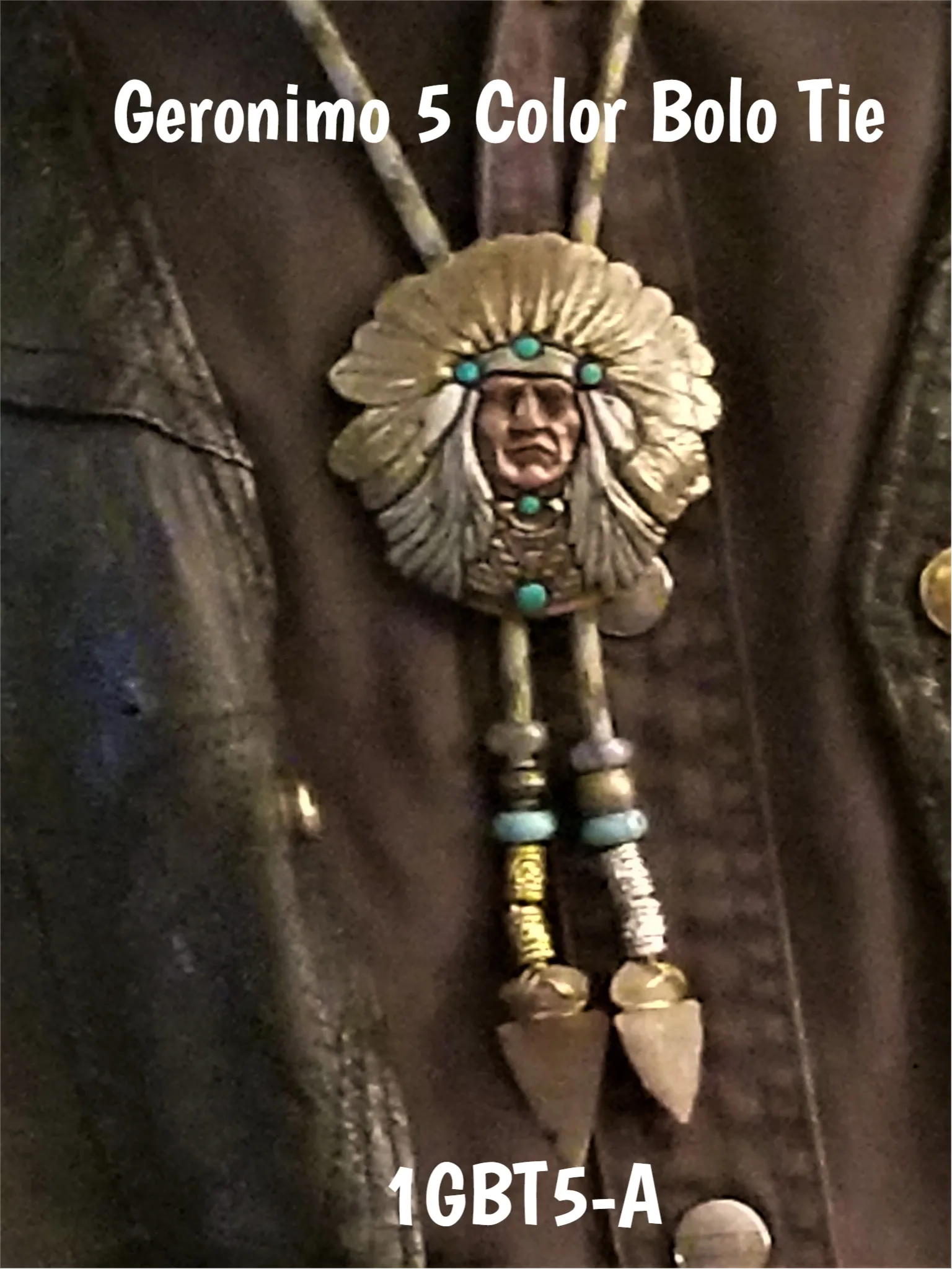 Geronimo Medallion Bolo Tie with Authentic, Handmade, Stone Arrowhead - Zambini Bros Bolo Tie Collection