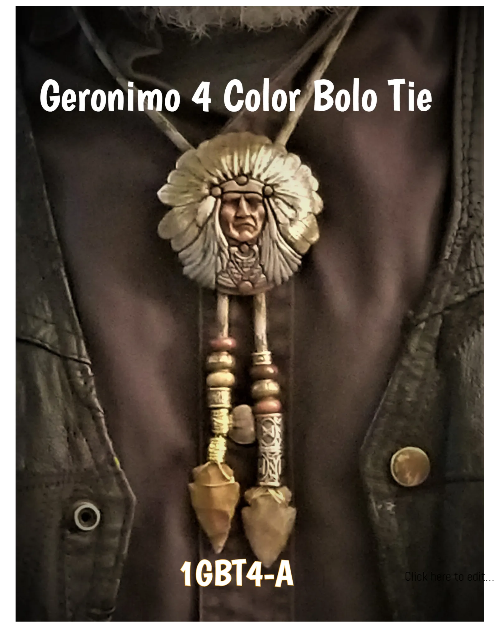 Geronimo Medallion Bolo Tie with Authentic, Handmade, Stone Arrowhead - Zambini Bros Bolo Tie Collection