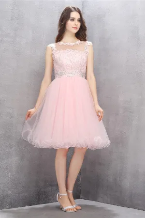 Girly Short Lace Beading V-back Cute Cheap Homecoming Dress K583