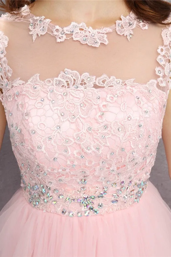 Girly Short Lace Beading V-back Cute Cheap Homecoming Dress K583