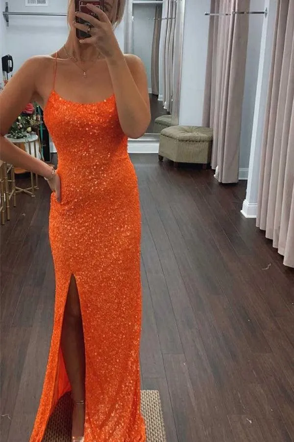 Glitter Royal Blue Sequins Long Prom Evening dress with Slit TP1146