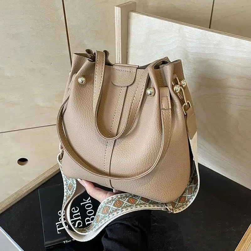 Gold Accents Leather Shoulder Bag