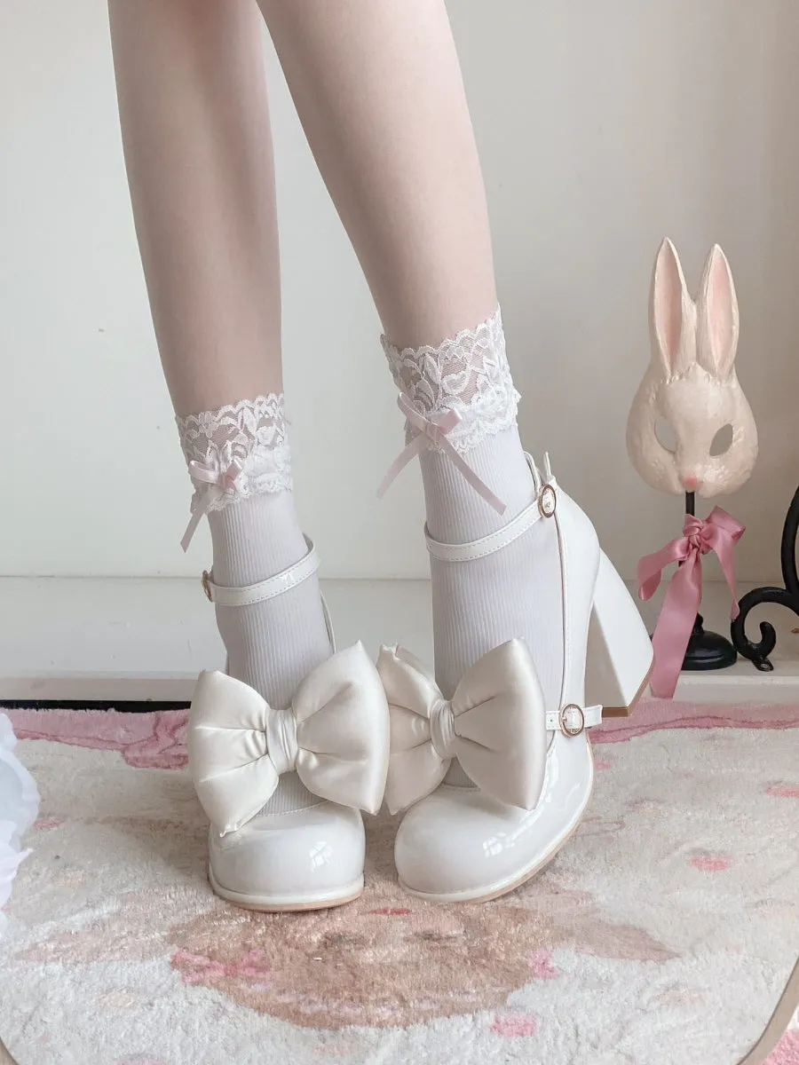 Gradient Blush Bow Girly High Heels Low Heels Shoes