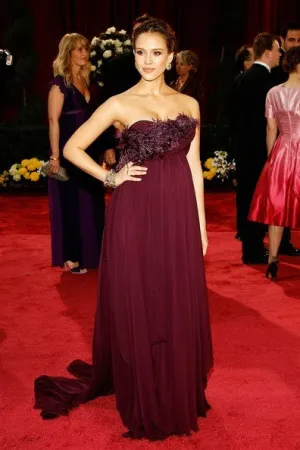 Grape Jessica Alba Strapless Chiffon Dress Open Back Prom Red Carpet Evening Dress Oscar Ceremony Gown