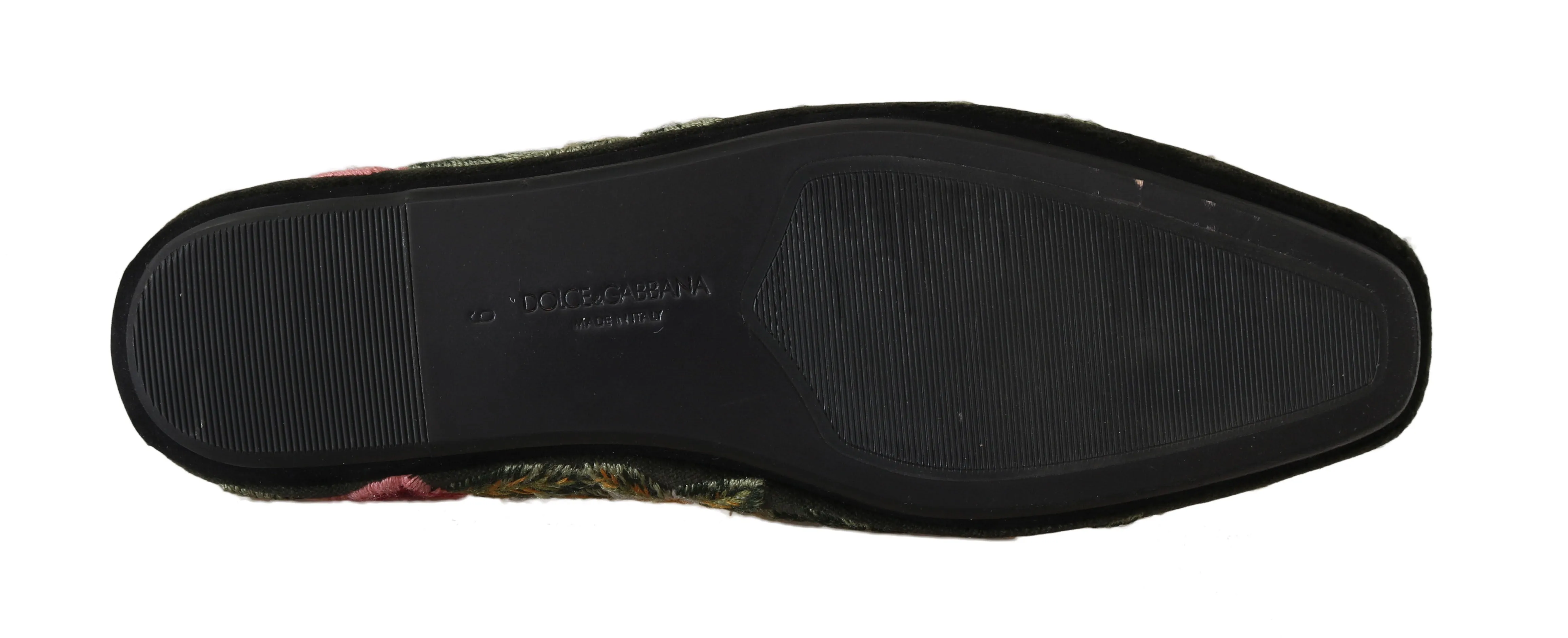 Green Velvet Ricamo Floral Loafers