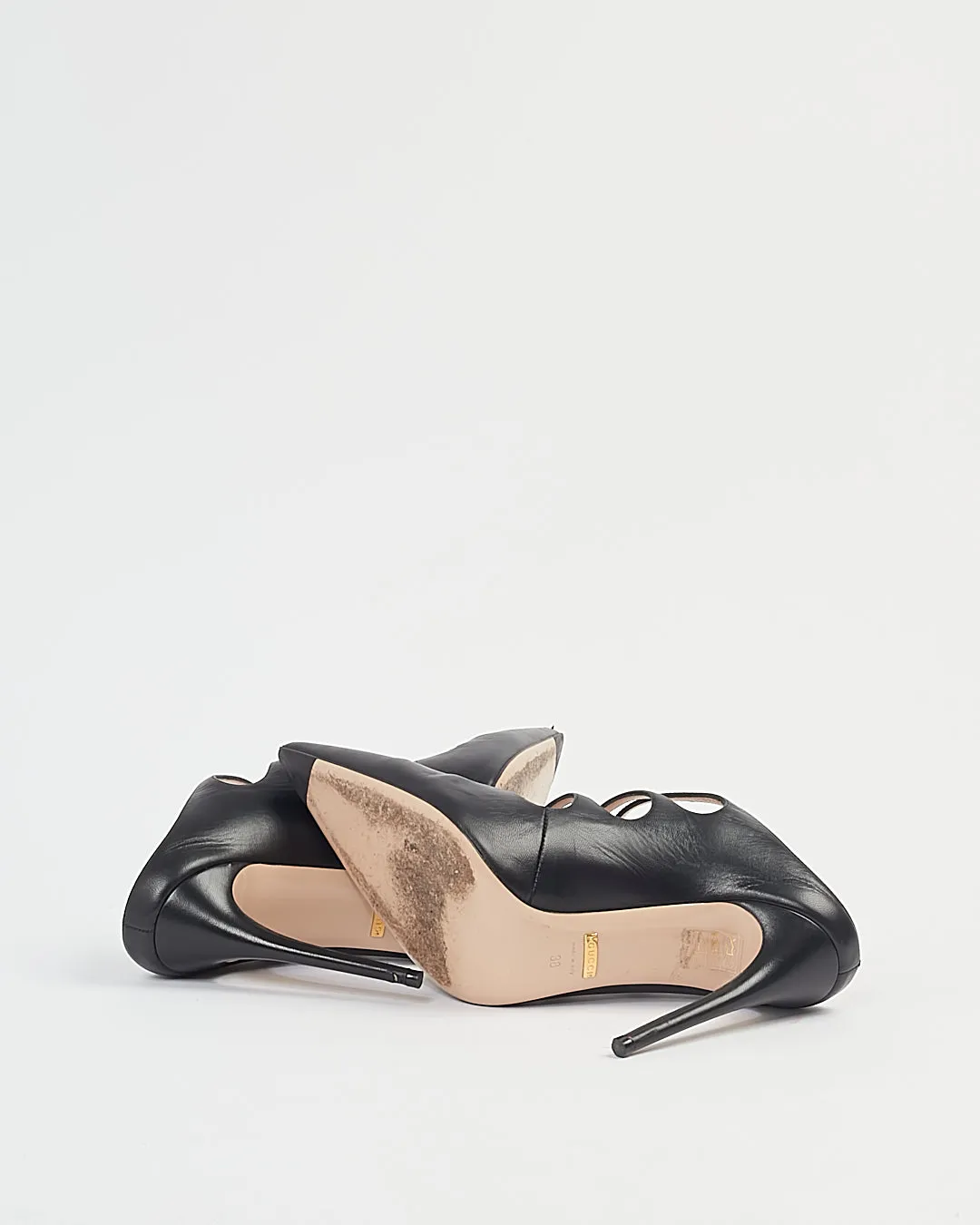 Gucci Black Leather Point Toe Strap Mule Heel - 38