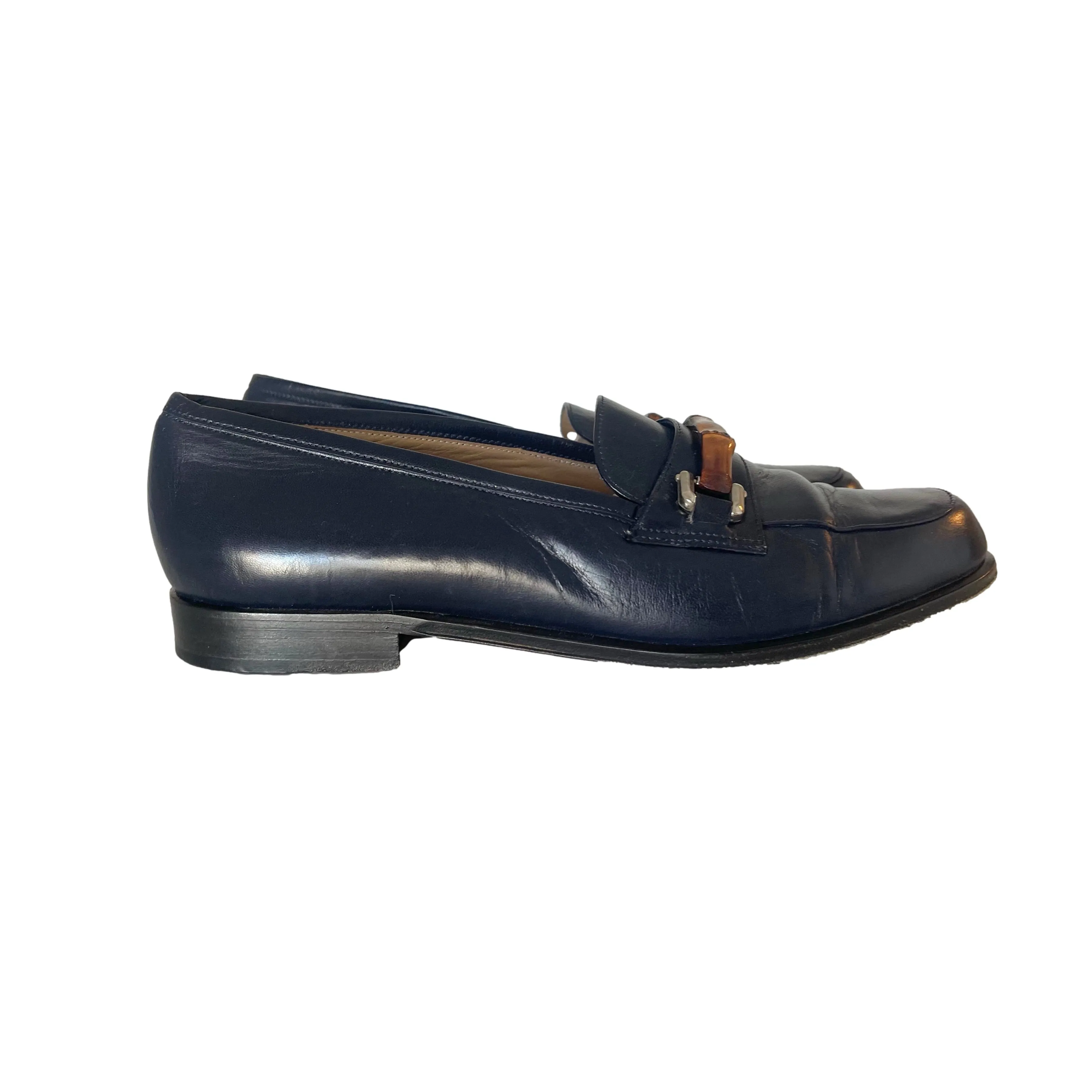 Gucci Navy Bamboo Loafers