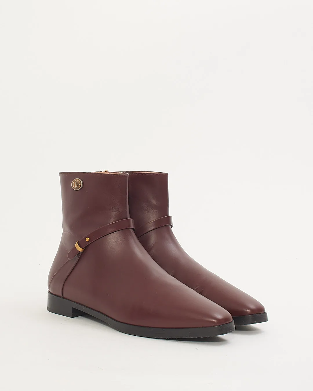 Gucci Vintage Bordeaux GG Elite Calf Leather Boots - 39.5