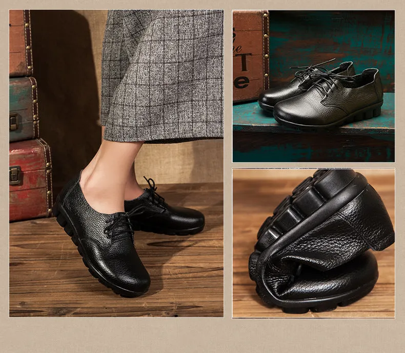 Handmade Genuine Leather Ladies Soft Sole Casual Comfortable Flat Shoes