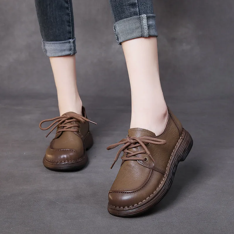 Handmade Genuine Leather Soft Sole Casual Women's Shoes Comfortable Lace-up Retro Shoes