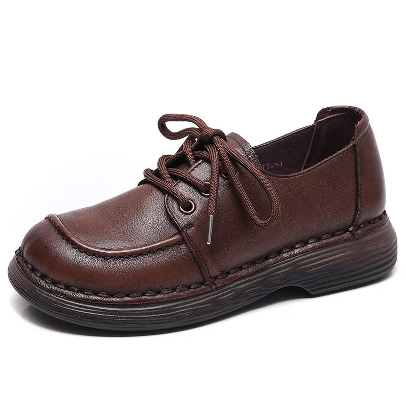 Handmade Genuine Leather Soft Sole Casual Women's Shoes Comfortable Lace-up Retro Shoes